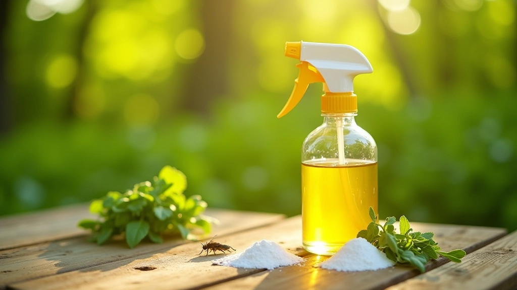 Rozprahovač s domácím postřikem z přírodních ingredientů na zahradním stole